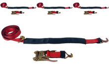 Load image into Gallery viewer, 2" x 11' Red Tecnic Ratchet 3 Point Wheel Strap with Low Profile Sleeve (Wire Hook)(4 Pack)