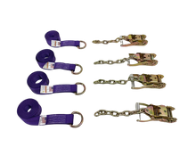 Load image into Gallery viewer, 2" x 8' Diamond Weave Lasso Wheel Lift Strap w/ Chain Tail Ratchets (4 pack)