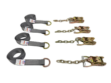 Load image into Gallery viewer, 2" x 8' Diamond Weave Lasso Wheel Lift Strap w/ Chain Tail Ratchets (4 pack)