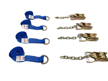 Load image into Gallery viewer, 2" x 8' Diamond Weave Lasso Wheel Lift Strap w/ Chain Tail Ratchets (4 pack)