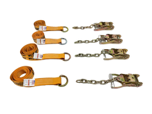 Load image into Gallery viewer, 2" x 8' Diamond Weave Lasso Wheel Lift Strap w/ Chain Tail Ratchets (4 pack)