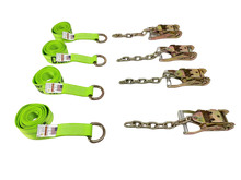 Load image into Gallery viewer, 2" x 8' Diamond Weave Lasso Wheel Lift Strap w/ Chain Tail Ratchets (4 pack)