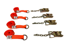 Load image into Gallery viewer, 2" x 8' Diamond Weave Lasso Wheel Lift Strap w/ Chain Tail Ratchets (4 pack)