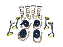 Load image into Gallery viewer, 8 Point Heavy Duty 18' Diamond Weave Strap Kit for Rollback/Flatbed Tie Downs with 12" Chain Tails