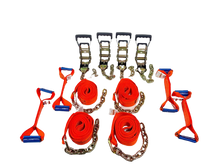 Load image into Gallery viewer, 8 Point Heavy Duty 14' Diamond Weave Strap Kit for Rollback/Flatbed Tie Downs with 12" Chain Tails