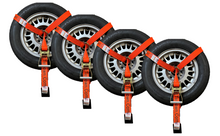 Load image into Gallery viewer, 2" x 8' Orange Tecnic Lasso Strap w/ Flat Hook Ratchets (4 PACK)