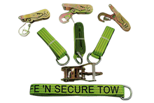 Load image into Gallery viewer, 2" x 100" Hi-VIZ Green TECNIC Webbing Lasso Straps w/ Snap Hook Ratchets | Pack of 4