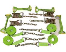 Load image into Gallery viewer, 8 Point Kit DIAMOND WEAVE flatbed/rollback 18' car tie-down w/chain tail
