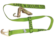 Load image into Gallery viewer, Quick-Pick Wheel Lift Strap with Finger Hook Ratchet to fit Jerr-Dan MPL Element Basket Heavy Duty Hiviz TECNIC Transport Webbing