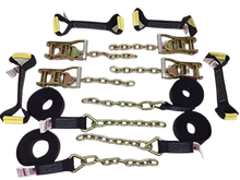 Load image into Gallery viewer, 8 Point Kit DIAMOND WEAVE flatbed/rollback 14' car tie-down w/chain tail