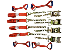 Load image into Gallery viewer, 8 Point Kit DIAMOND WEAVE flatbed/rollback 18' car tie-down w/chain tail