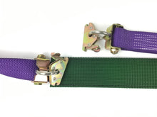 Load image into Gallery viewer, 2" x 11' Purple DIAMOND WEAVE Wheel Strap with 2' Low Profile Grip Sleeve and Ratchet (Heavy Duty O-Ring E TRACK Fitting)