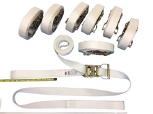 Load image into Gallery viewer, 1.5" x 15' White Tent Ratchet Straps with Sewn Loops (8 PACK)