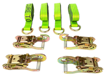 Load image into Gallery viewer, 2" x 10' Hi-VIZ Green Tecnic Webbing Lasso Straps w/Snap Hook Ratchets | Pack of 4