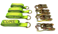 Load image into Gallery viewer, 2" x 10' Hi-VIZ Green Tecnic Webbing Lasso Straps w/Swivel-J Ratchets | Pack of 4