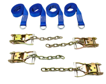 Load image into Gallery viewer, 2" x 10' Diamond Weave Lasso Wheel Lift Strap w/ Chain Tail Ratchets (4 PACK)