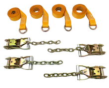 Load image into Gallery viewer, 2" x 10' Diamond Weave Lasso Wheel Lift Strap w/ Chain Tail Ratchets (4 PACK)