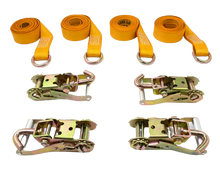 Load image into Gallery viewer, 2" x 10' Diamond Weave Lasso Wheel Lift Strap w/ Swivel J Ratchets | Pack of 4