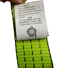 Load image into Gallery viewer, 2" x 10' Hi-VIZ Green TECNIC Webbing Lasso Straps with Wire D-Rings | Pack of 8