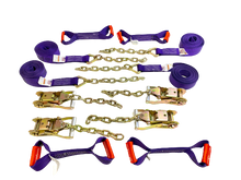 Load image into Gallery viewer, 8 Point Kit DIAMOND WEAVE flatbed/rollback 14' car tie-down w/chain tail