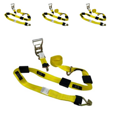 Load image into Gallery viewer, 2" x 11' Yellow Ratchet 3 Point Wheel Strap with 3 Rubber Tread Grabs (Wire Hook | Pack of 4