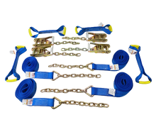 Load image into Gallery viewer, 8 Point Kit DIAMOND WEAVE flatbed/rollback 18' car tie-down w/chain tail