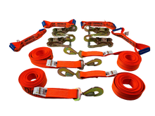Load image into Gallery viewer, 8 Point Kit DIAMOND WEAVE flatbed/rollback 18' car tie-down w/twisted snap hook