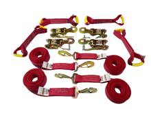 Load image into Gallery viewer, 8 Point Kit DIAMOND WEAVE flatbed/rollback 18' car tie-down w/twisted snap hook