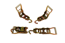 Load image into Gallery viewer, 2" x 100" HiViz Green TECNIC Webbing Lasso Straps w/ Swivel-J Hook Ratchets | Pack of 4