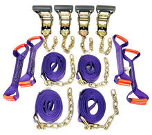 Load image into Gallery viewer, 8 Point Heavy Duty 18' Diamond Weave Strap Kit for Rollback/Flatbed Tie Downs with 12" Chain Tails