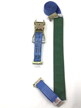 Load image into Gallery viewer, 2" x 11' DIAMOND WEAVE 3 POINT Wheel Strap With 2' Low Profile Grip Sleeve and Ratchet (E-TRACK FITTING)