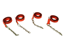 Load image into Gallery viewer, 8 Point Heavy Duty Orange TECNIC 14 feet Strap Kit for Rollback/Flatbed Tie Downs with 12" Chain Tail