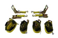 Load image into Gallery viewer, 2" x 11' Yellow Tecnic Ratchet 3 Point Wheel Strap with 3 Rubber Tread Grabs (Wire Hook) | Pack of 4