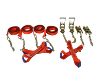 Load image into Gallery viewer, 8 Point Heavy Duty Orange TECNIC 18 ft Strap Kit for Rollback/Flatbed Tie Downs with 12" Chain Tail