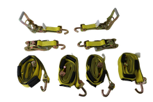 Load image into Gallery viewer, 2" x 11' Yellow Tecnic Ratchet 3 Point Wheel Strap with 3 Rubber Tread Grabs (Swivel J) | Pack of 4
