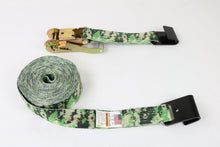 Load image into Gallery viewer, 2" x 30' Green Camo Ratchet Strap with Flat Hook | 3,333lb WLL