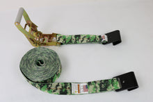 Load image into Gallery viewer, 2" x 30' Green Camo Ratchet Strap with Flat Hook | 3,333lb WLL