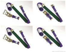 Load image into Gallery viewer, 2" x 11' Purple DIAMOND WEAVE Wheel Strap with 2' Low Profile Grip Sleeve and Ratchet (Heavy Duty O-Ring E TRACK Fitting)(4 Pack)