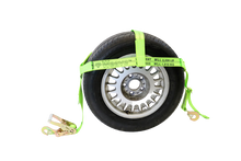 Load image into Gallery viewer, Hi Viz Green Diamond Weave Tire Bonnet with Snap Hook Ratchets | Pack of 4