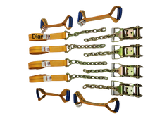 Load image into Gallery viewer, 8 Point Kit DIAMOND WEAVE flatbed/rollback 14' car tie-down w/chain tail