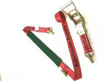 Load image into Gallery viewer, 2" x 11' Red Tecnic Ratchet 3 Point Wheel Strap with Low Pro Sleeve (Vertical E Track)
