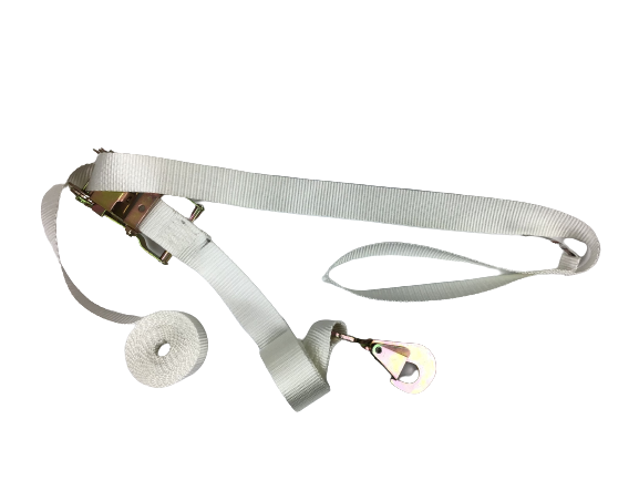1.5 x 14' White Tent Straps w/ Loops & Twisted Snap Hook Ratchet Handles