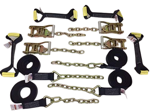 8 Point Kit DIAMOND WEAVE flatbed/rollback 18' car tie-down w/chain ta ...