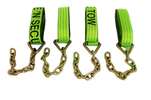 Load image into Gallery viewer, 2&quot; X 14&#39; Heavy Duty TECNIC Strap with 12&quot; Chain Tail | Hi-Viz Green | Pack of 4
