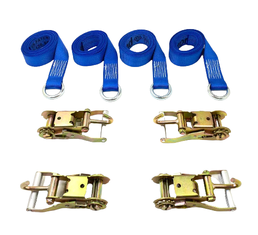 RuggedTow 2" X 8' Black Lasso Straps With Ratchets & Snap Finger Hooks - 4 Pack - 3000 LBS