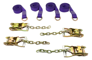2" x 10' Diamond Weave Lasso Wheel Lift Strap w/ Chain Tail Ratchets (4 PACK)