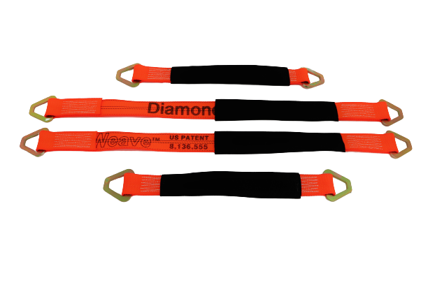 8-Point Diamond Weave Car Tie-Down Kit With Chain Tails – 14' Red Webbing – For Flatbed & Rollback