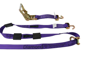 2" x 11' DIAMOND WEAVE 3 Point Ratchet Wheel Strap with 3 Rubber Tread Grabs (Swivel J)(4 Pack)