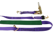 Load image into Gallery viewer, 2&quot; x 11&#39; DIAMOND WEAVE 3 Point Ratchet Wheel Strap  with 2&#39; Low Profile Grip Sleeve (Wire Hook)
