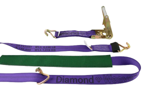2" x 11' DIAMOND WEAVE 3 Point Ratchet Wheel Strap  with 2' Low Profile Grip Sleeve (Wire Hook)